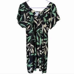 Vintage Mango Bay Women's M Black Green & Tan Boho Short Sleeve Mini Tunic Top